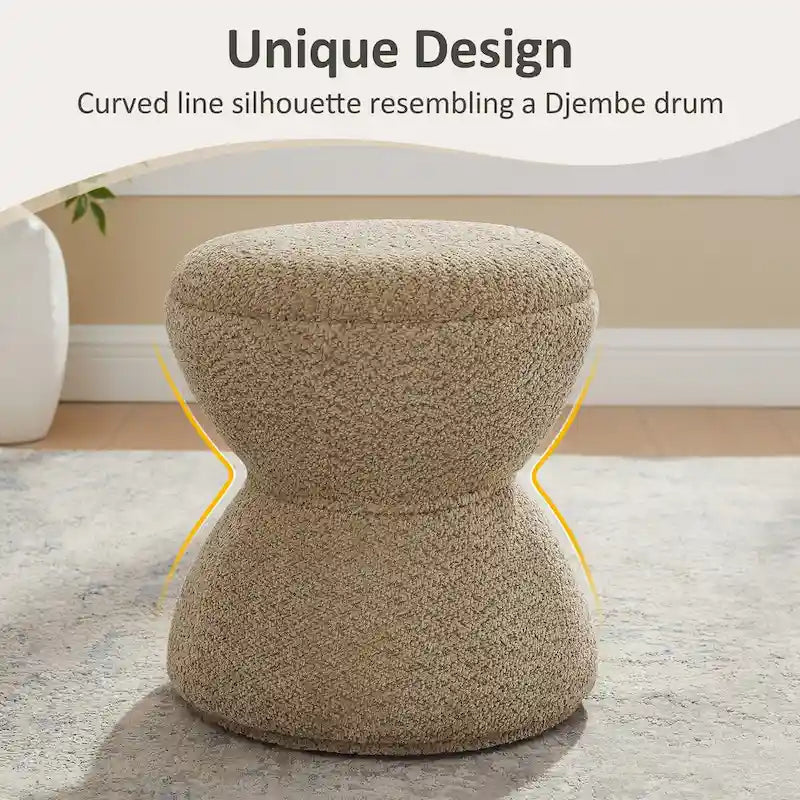 Pouf VANOMi Djembe Bouclé avec Base Pivotante, Tabouret Pivotant pour Salon, Dressing