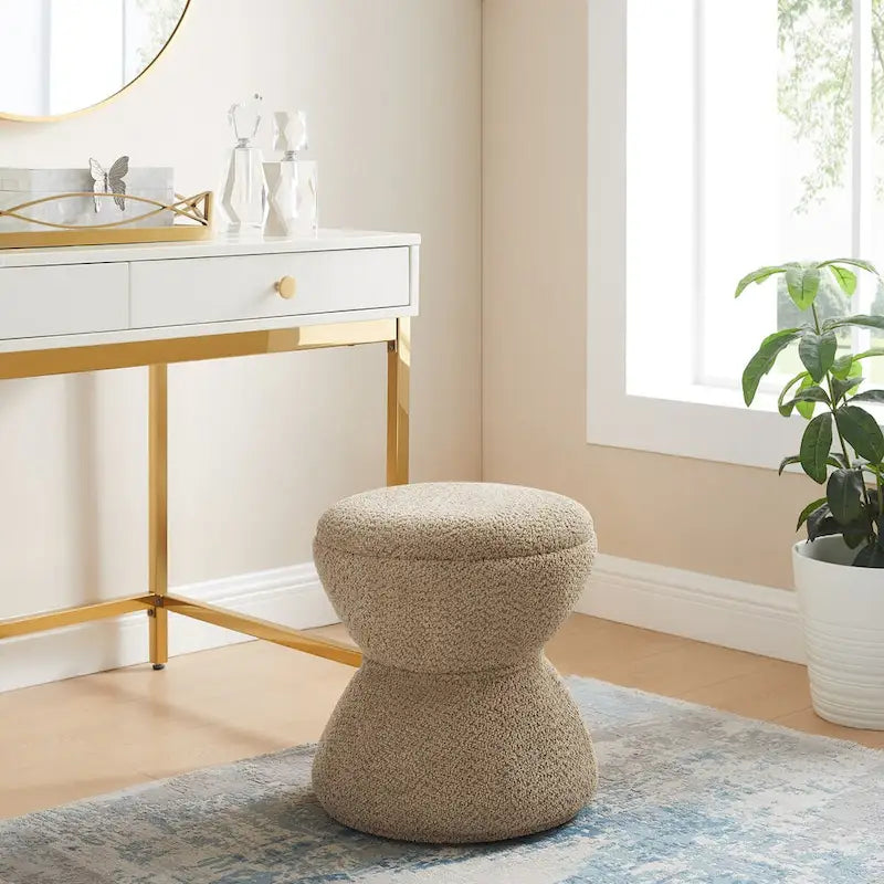 Pouf VANOMi Djembe Bouclé avec Base Pivotante, Tabouret Pivotant pour Salon, Dressing