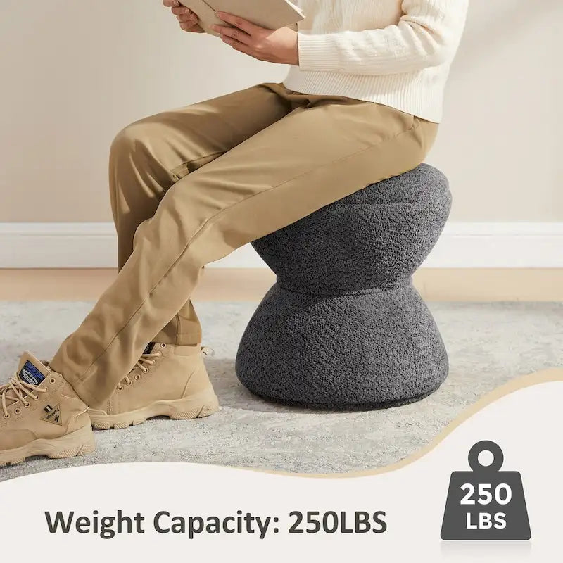 Pouf VANOMi Djembe Bouclé avec Base Pivotante, Tabouret Pivotant pour Salon, Dressing