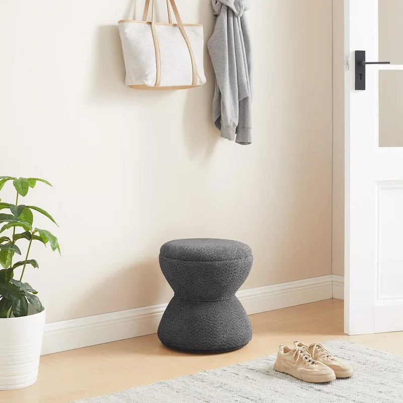 Pouf VANOMi Djembe Bouclé avec Base Pivotante, Tabouret Pivotant pour Salon, Dressing