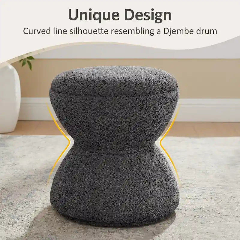 Pouf VANOMi Djembe Bouclé avec Base Pivotante, Tabouret Pivotant pour Salon, Dressing