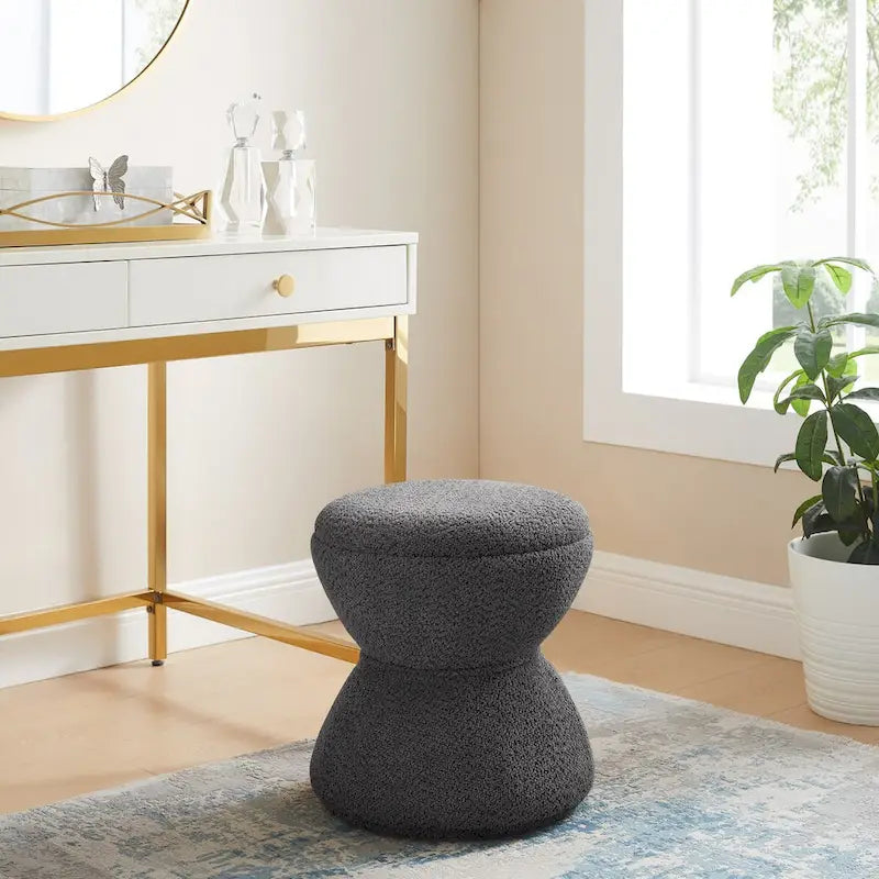 Pouf VANOMi Djembe Bouclé avec Base Pivotante, Tabouret Pivotant pour Salon, Dressing