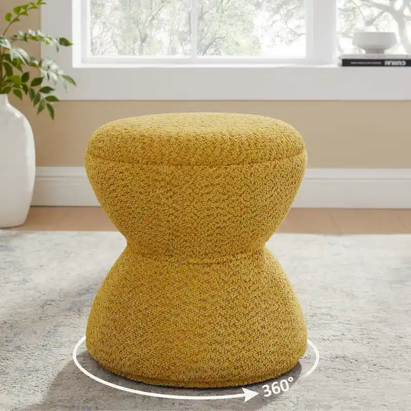 Pouf VANOMi Djembe Bouclé avec Base Pivotante, Tabouret Pivotant pour Salon, Dressing