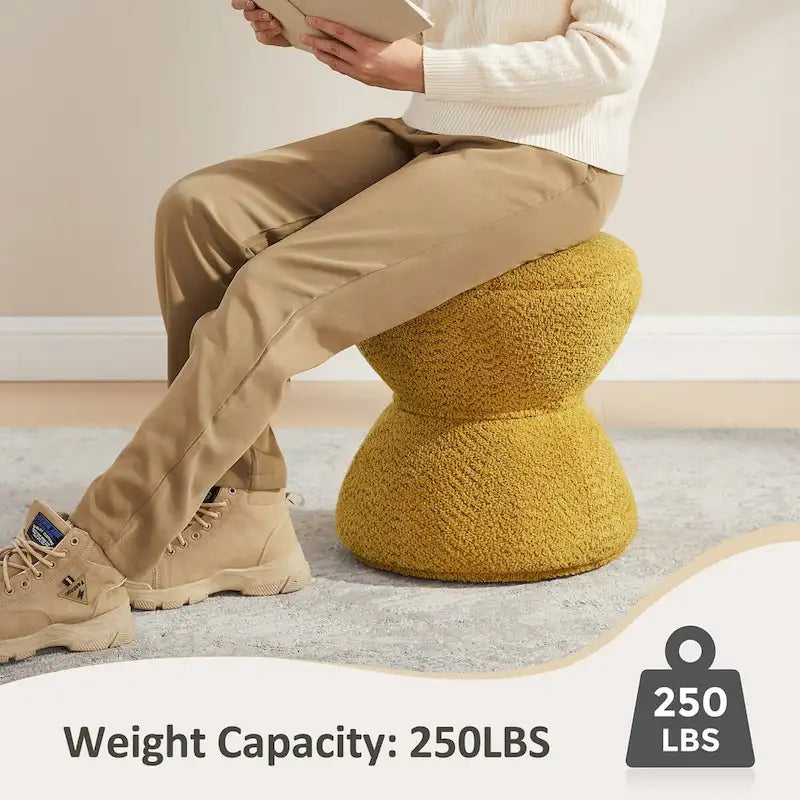 Pouf VANOMi Djembe Bouclé avec Base Pivotante, Tabouret Pivotant pour Salon, Dressing