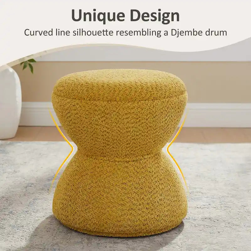 Pouf VANOMi Djembe Bouclé avec Base Pivotante, Tabouret Pivotant pour Salon, Dressing