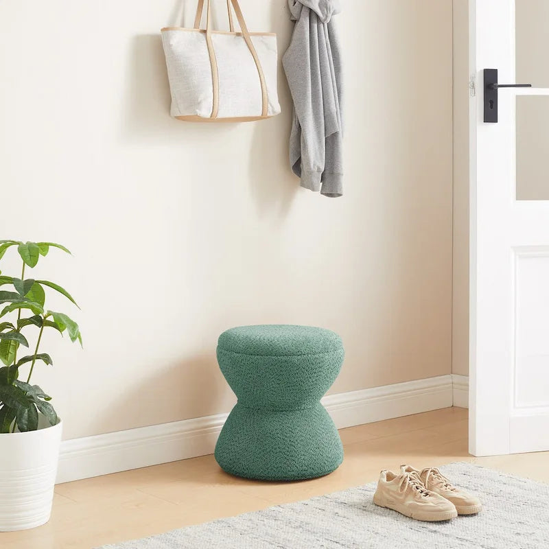 Pouf VANOMi Djembe Bouclé avec Base Pivotante, Tabouret Pivotant pour Salon, Dressing