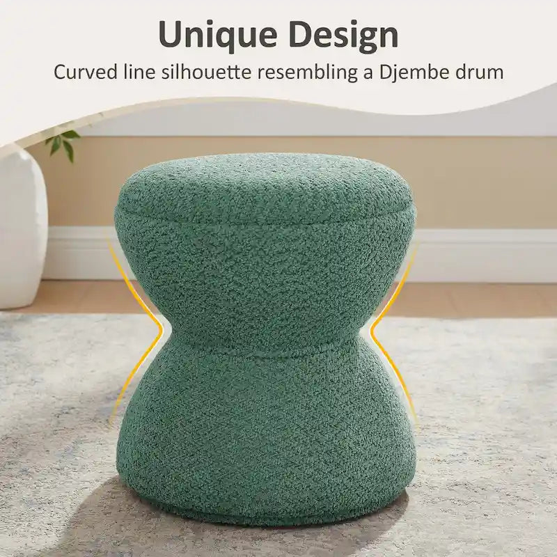 Pouf VANOMi Djembe Bouclé avec Base Pivotante, Tabouret Pivotant pour Salon, Dressing