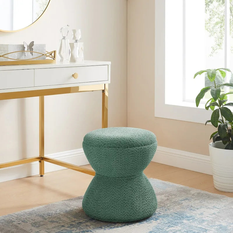 Pouf VANOMi Djembe Bouclé avec Base Pivotante, Tabouret Pivotant pour Salon, Dressing