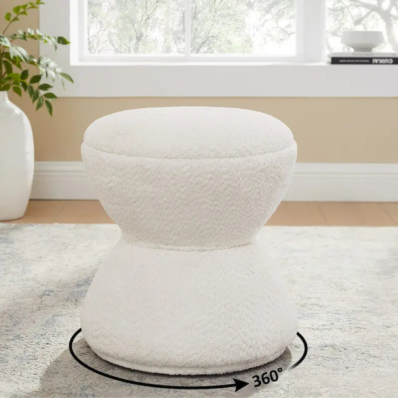 Pouf VANOMi Djembe Bouclé avec Base Pivotante, Tabouret Pivotant pour Salon, Dressing