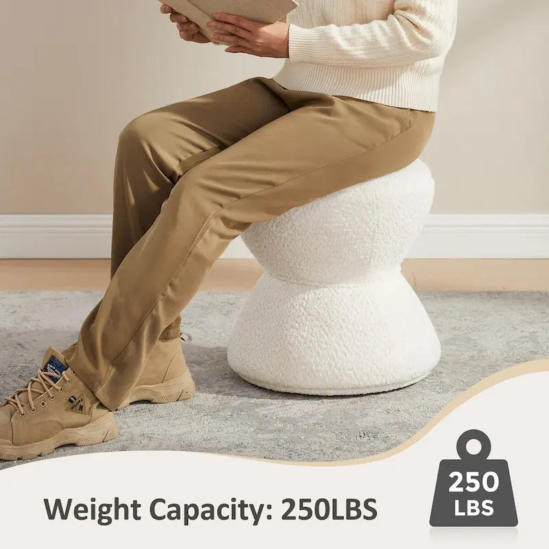 Pouf VANOMi Djembe Bouclé avec Base Pivotante, Tabouret Pivotant pour Salon, Dressing