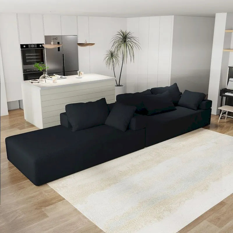 Canapé d'angle en chenille en forme de L, canapé moderne modulable avec dossier rembourré et 6 coussins pour salon