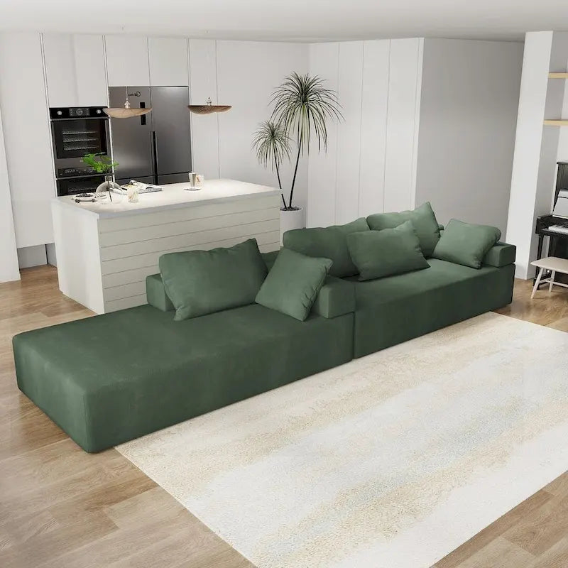 Canapé d'angle en chenille en forme de L, canapé moderne modulable avec dossier rembourré et 6 coussins pour salon