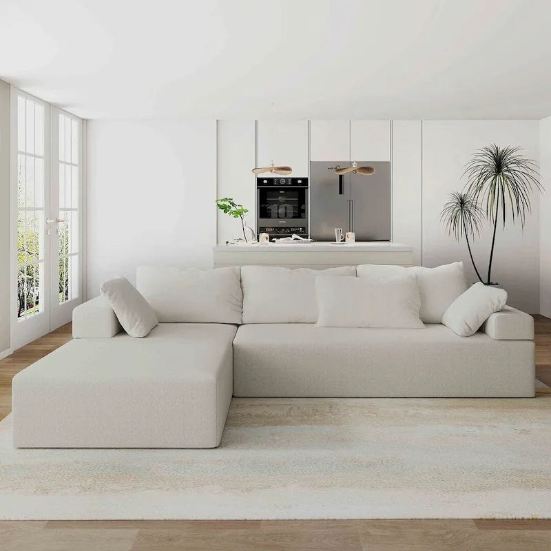 Canapé d'angle en chenille en forme de L, canapé moderne modulable avec dossier rembourré et 6 coussins pour salon