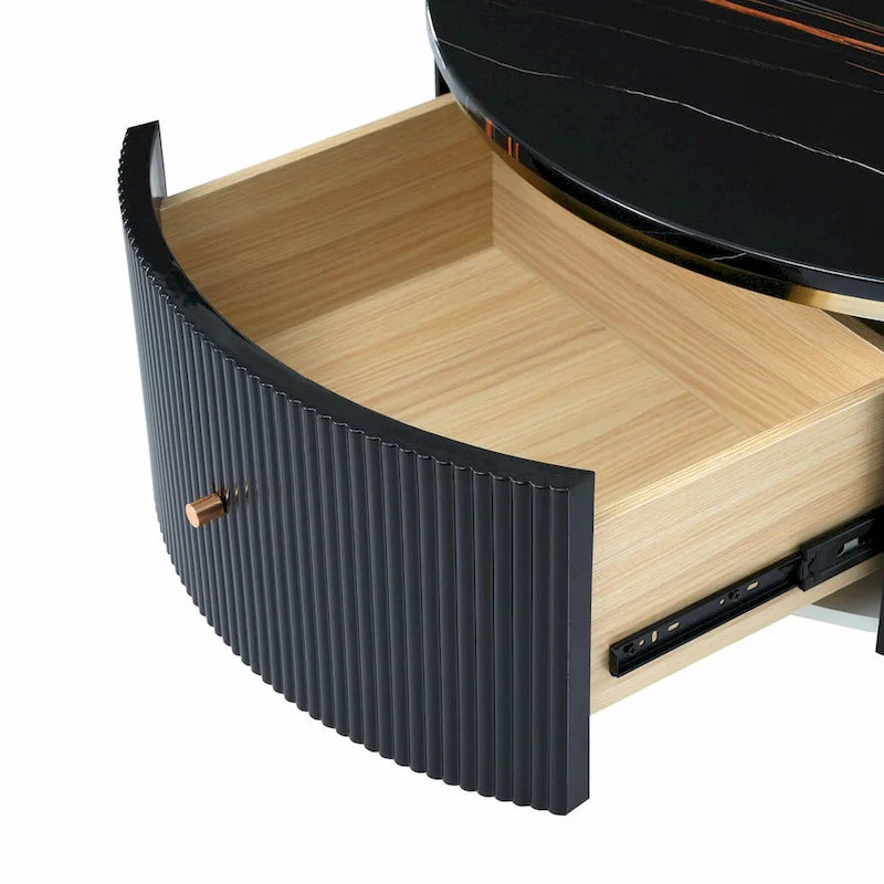 Table basse ronde moderne de 31,5 cm avec grand tiroir de rangement