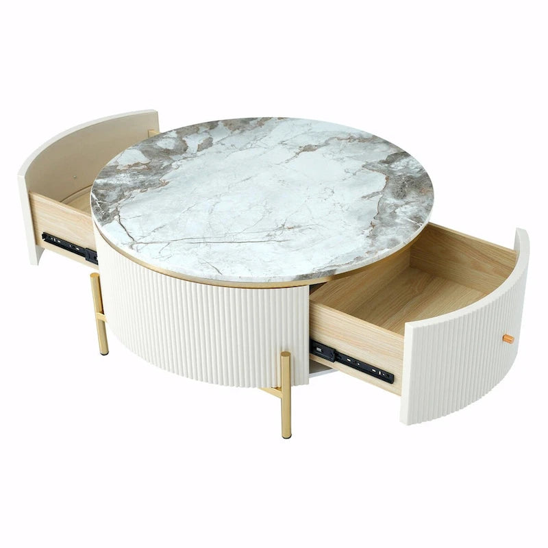 Table basse ronde moderne de 31,5 cm avec grand tiroir de rangement