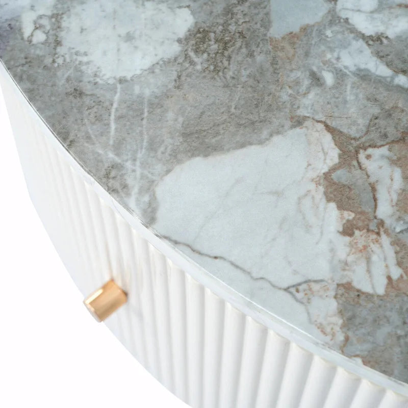 Table basse ronde moderne de 31,5 cm avec grand tiroir de rangement