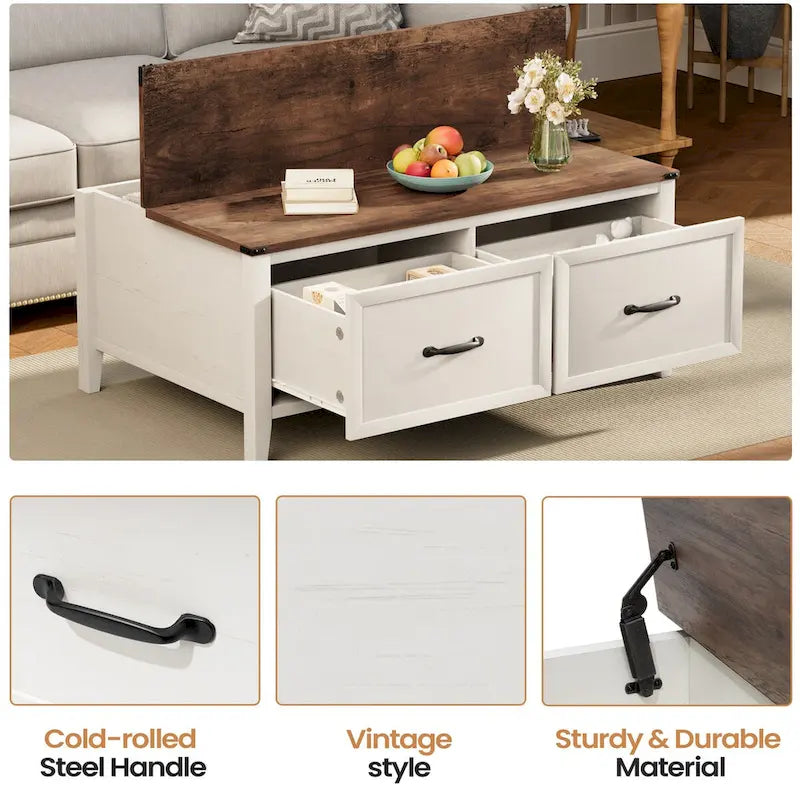 Table basse de ferme Pellabant avec compartiment de rangement caché