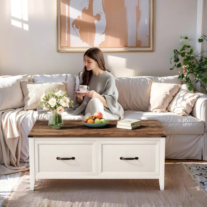 Table basse de ferme Pellabant avec compartiment de rangement caché