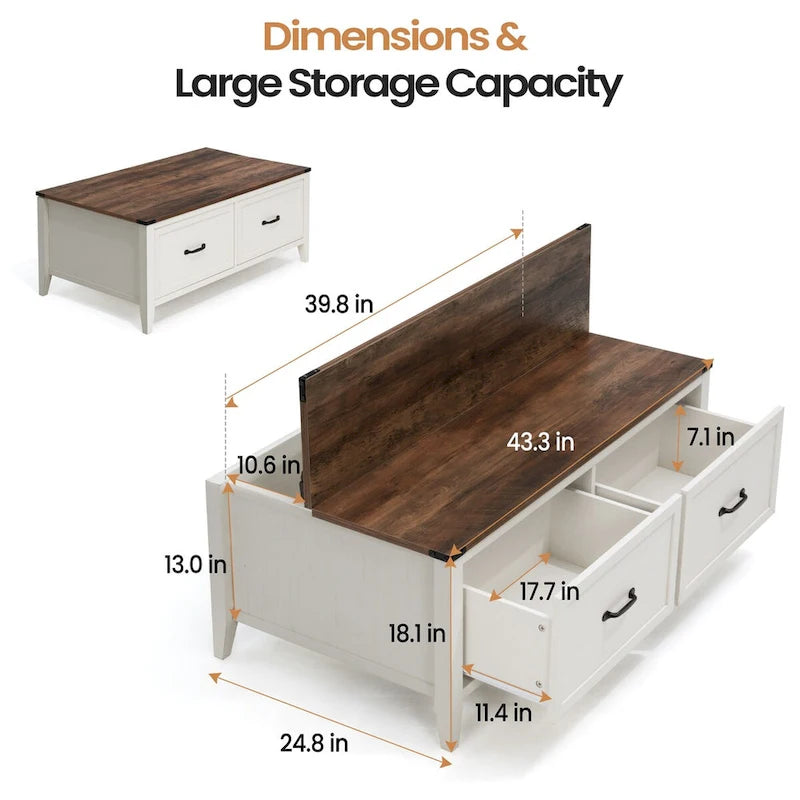 Table basse de ferme Pellabant avec compartiment de rangement caché