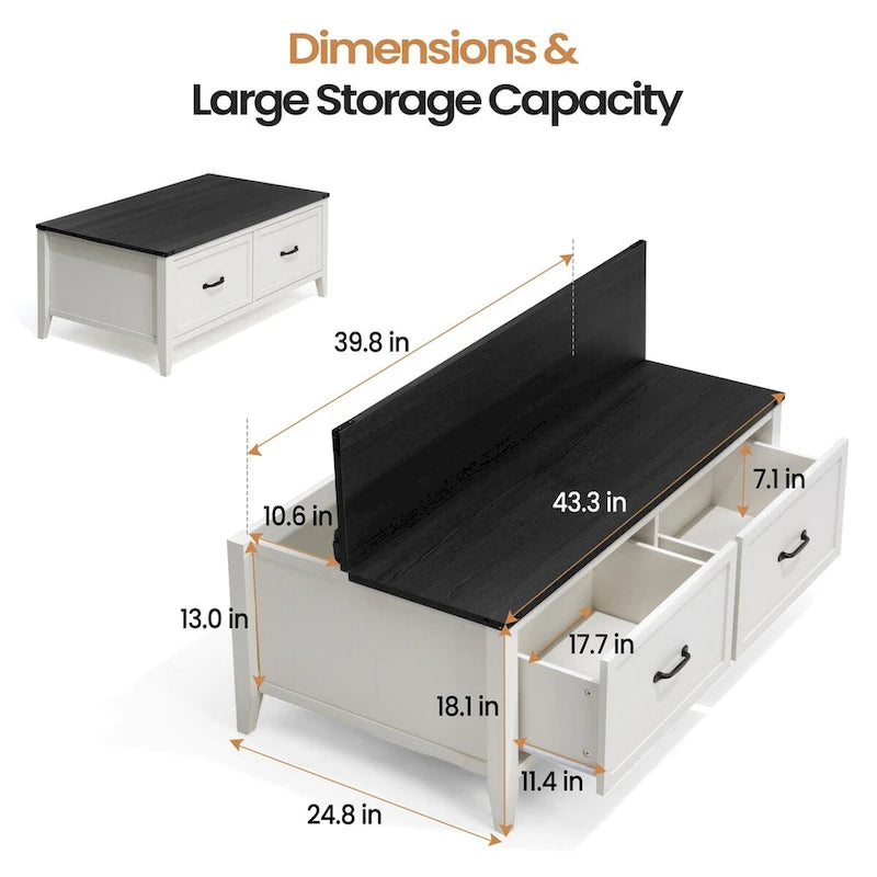 Table basse de ferme Pellabant avec compartiment de rangement caché