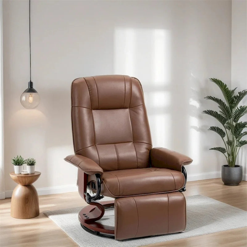 Fauteuil lounge pivotant réglable en cuir avec repose-pieds et accoudoirs