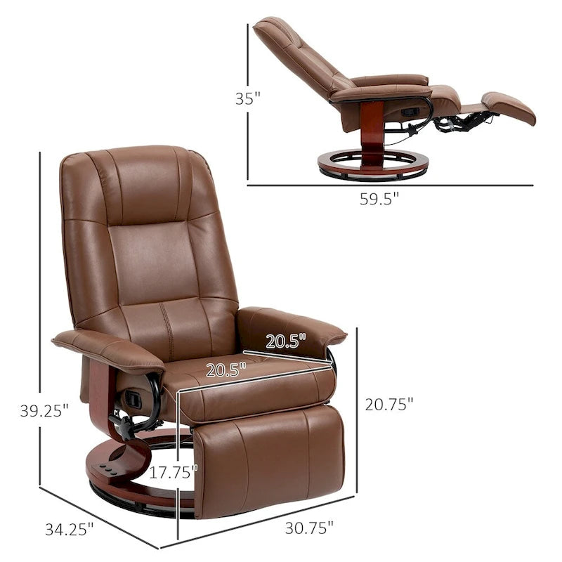 Fauteuil lounge pivotant réglable en cuir avec repose-pieds et accoudoirs