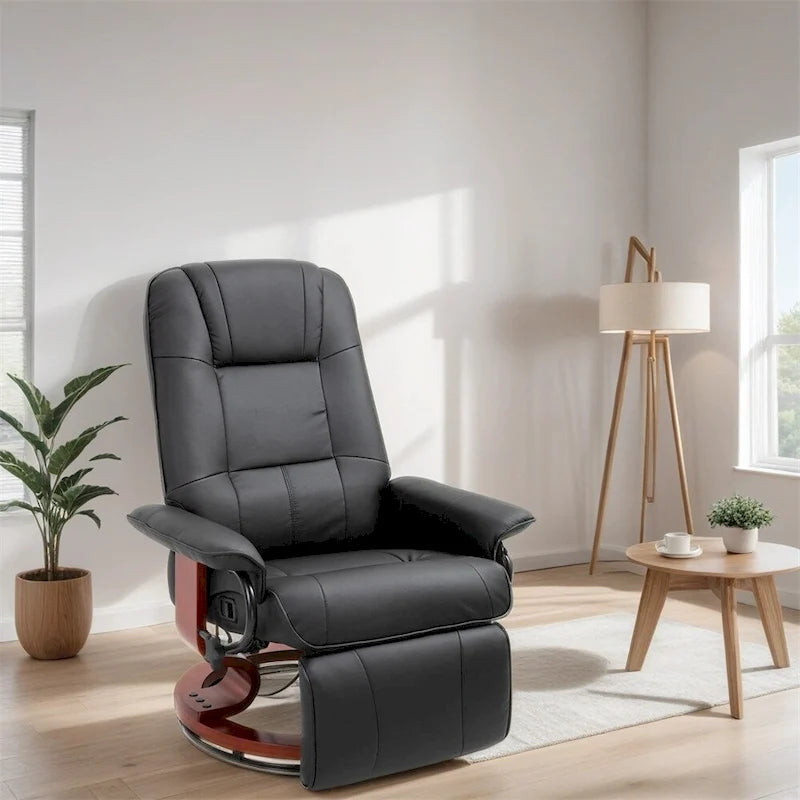 Fauteuil lounge pivotant réglable en cuir avec repose-pieds et accoudoirs