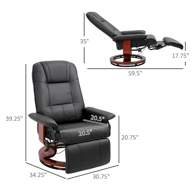 Fauteuil lounge pivotant réglable en cuir avec repose-pieds et accoudoirs