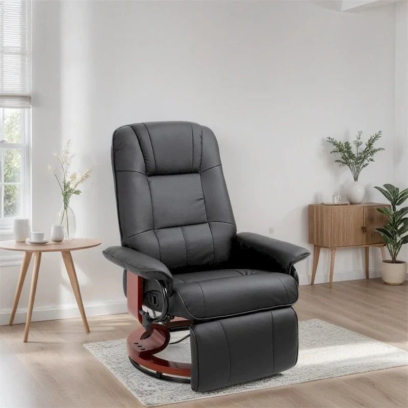 Fauteuil lounge pivotant réglable en cuir avec repose-pieds et accoudoirs