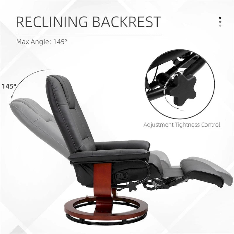Fauteuil lounge pivotant réglable en cuir avec repose-pieds et accoudoirs