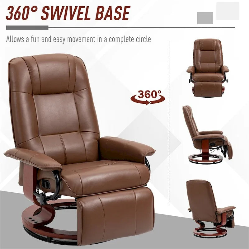 Fauteuil lounge pivotant réglable en cuir avec repose-pieds et accoudoirs