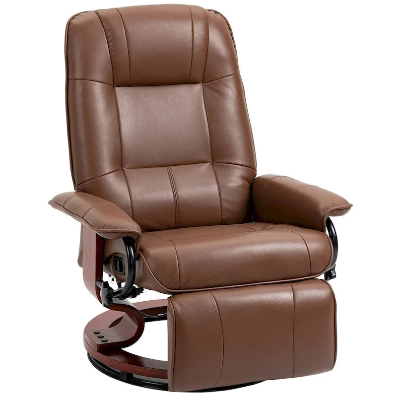 Fauteuil lounge pivotant réglable en cuir avec repose-pieds et accoudoirs
