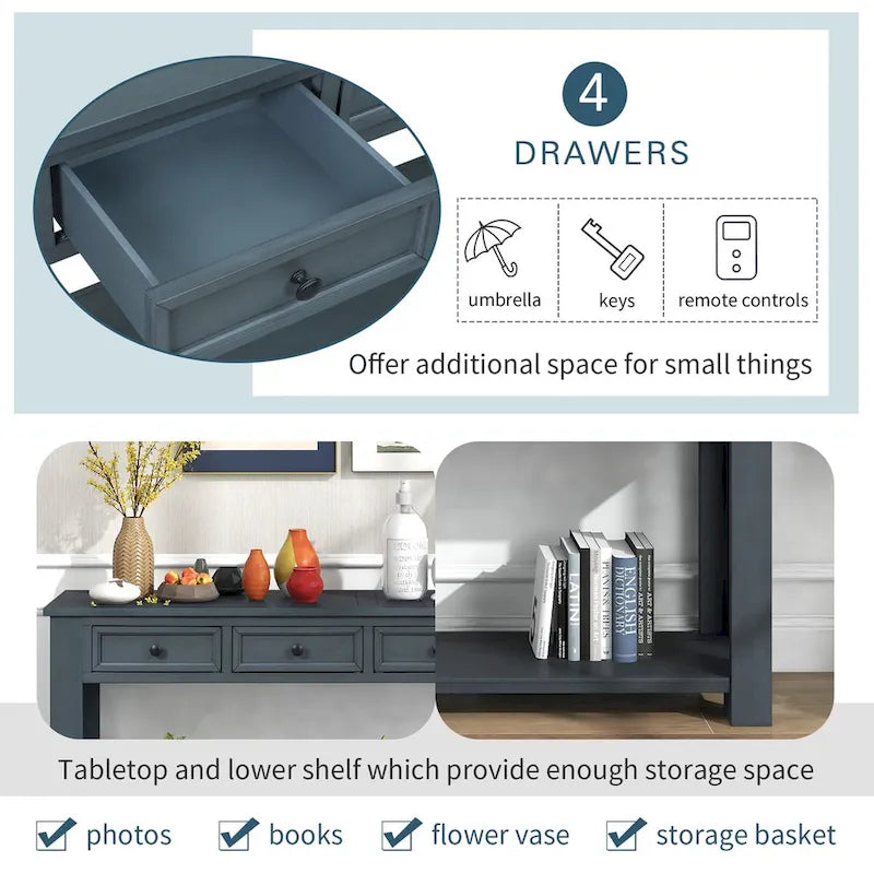 Console/table d'appoint avec tiroirs de rangement et étagère inférieure pour entrée/couloir