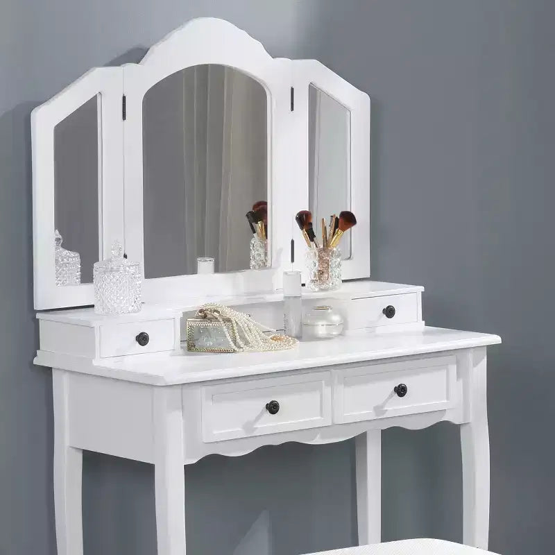 Coiffeuse en bois blanc Sanlo avec tabouret