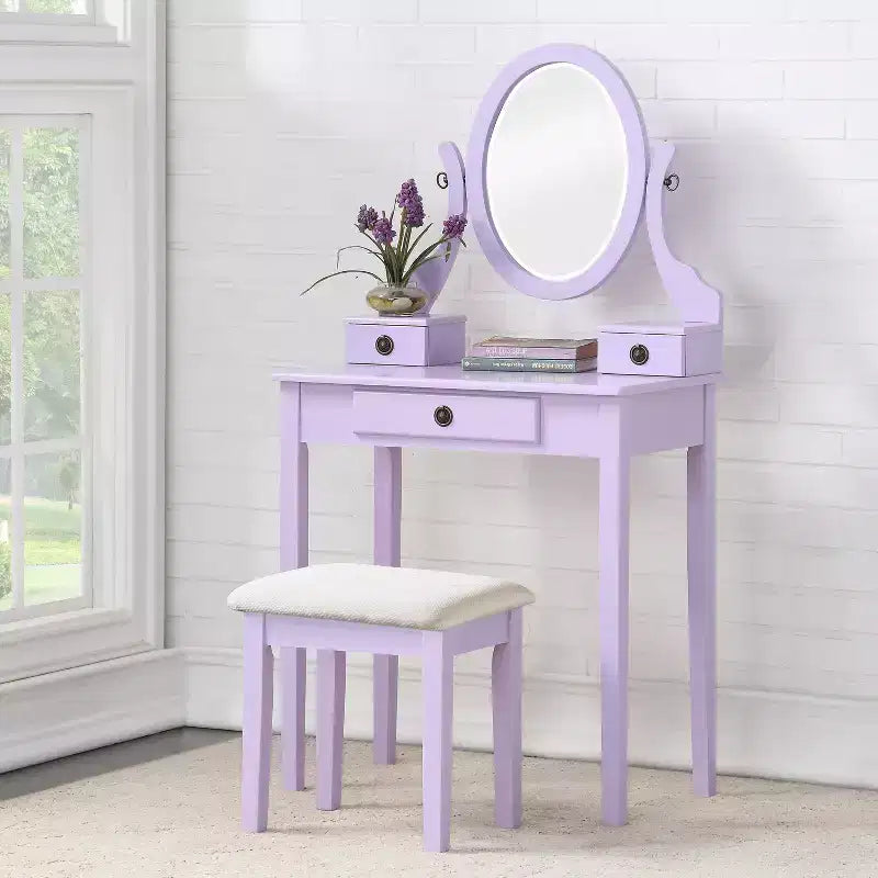 Coiffeuse Moniya Violette en Bois avec Tabouret