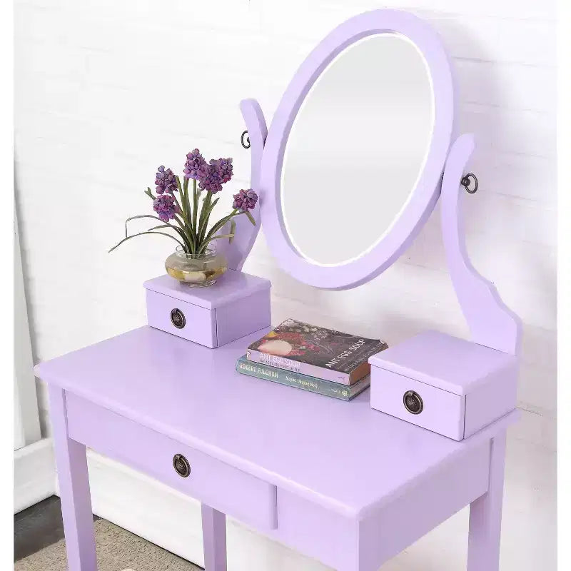 Coiffeuse Moniya Violette en Bois avec Tabouret