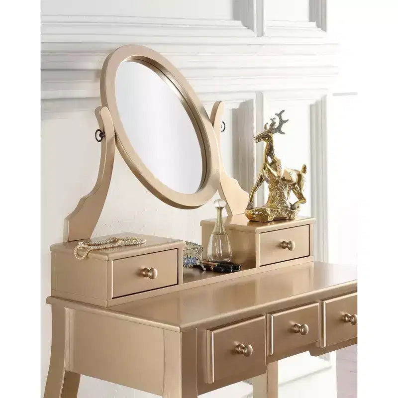 Coiffeuse et tabouret Roundhill Furniture Ashley Wood, Doré