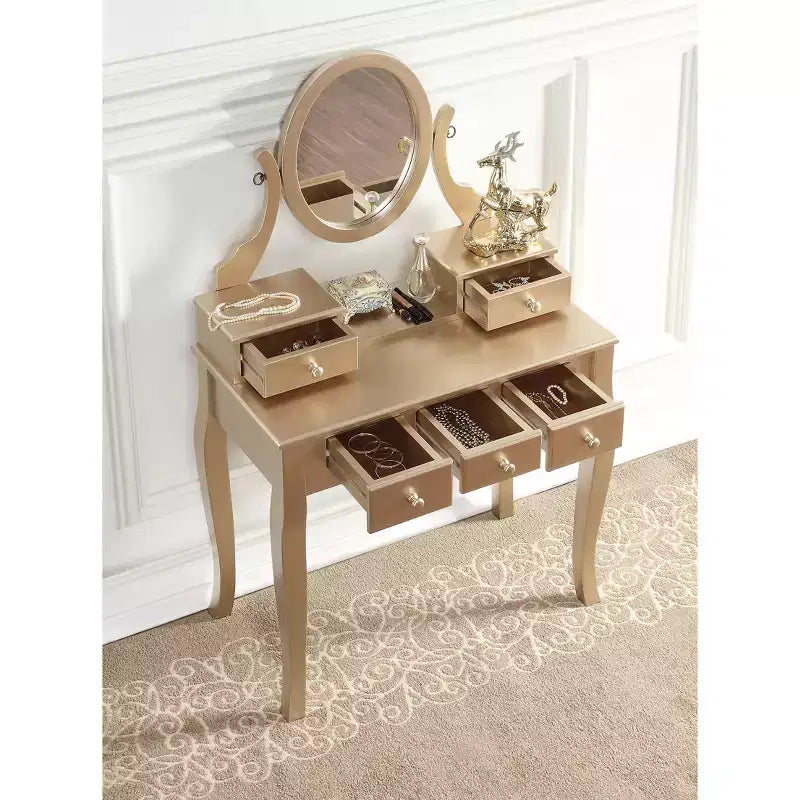 Coiffeuse et tabouret Roundhill Furniture Ashley Wood, Doré