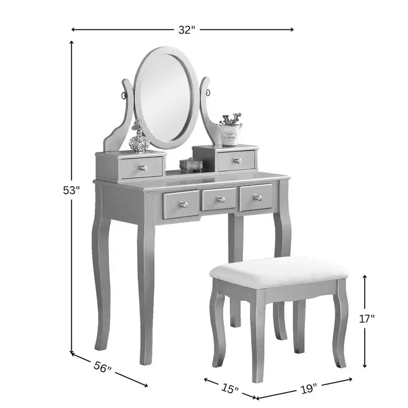 Coiffeuse et tabouret Roundhill Furniture Ashley Wood, Doré