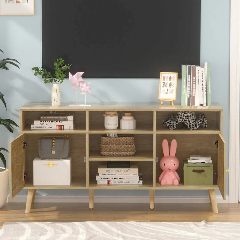 Meuble TV console moderne en rotin et bois Anmytek pour téléviseurs jusqu'à 65 - 59 pouces