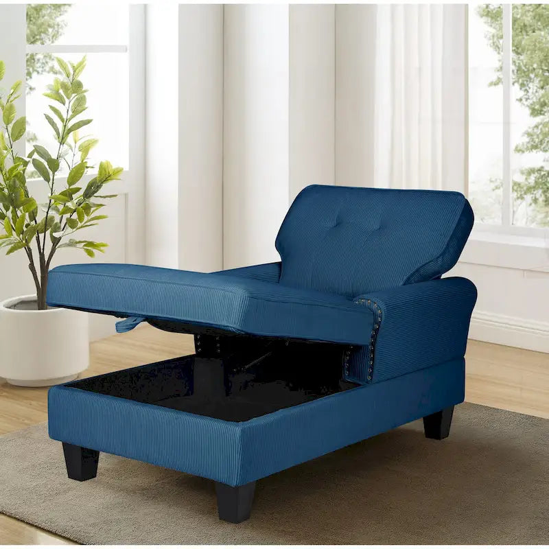 Chaise longue convertible en canapé-lit d'intérieur, fauteuil lounge rembourré pour chambre ou salon avec rivets bleus
