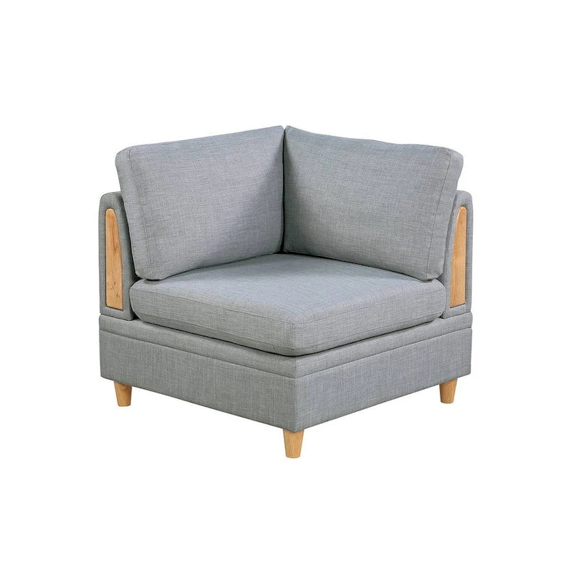Fauteuil d'angle modulaire Gimy 94 cm, tissu Dorris gris clair, bois
