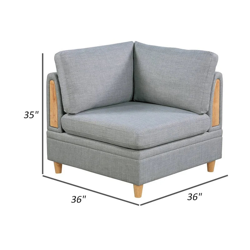 Fauteuil d'angle modulaire Gimy 94 cm, tissu Dorris gris clair, bois