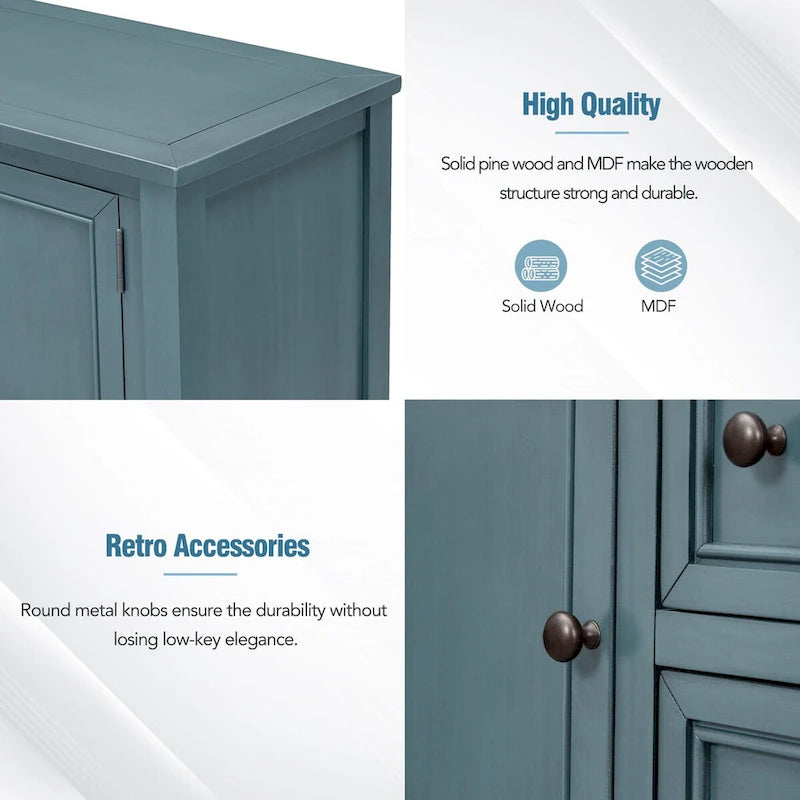 Console vintage avec quatre petits tiroirs et une étagère inférieure