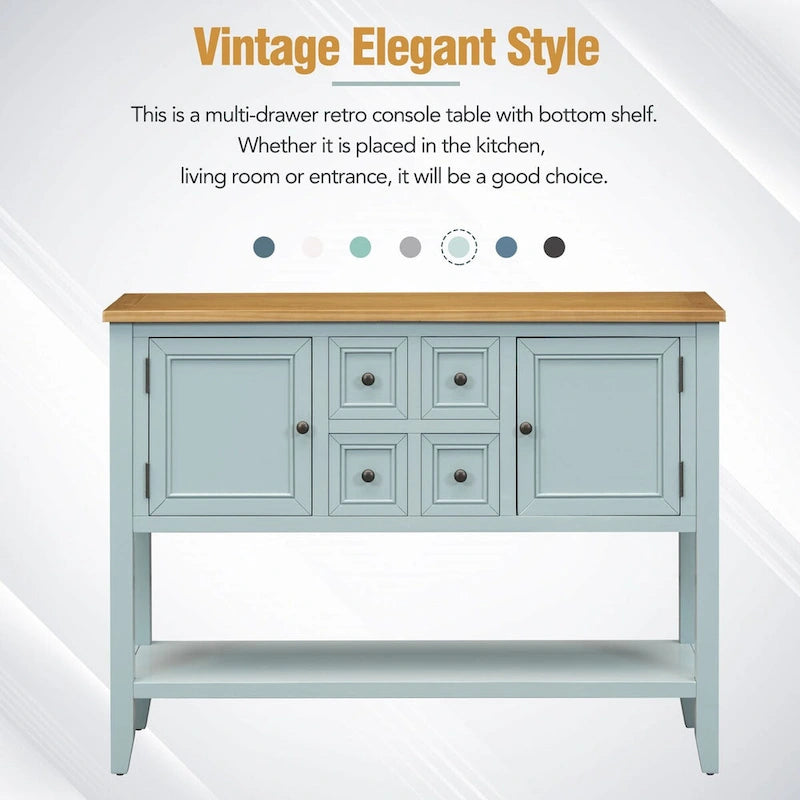 Console vintage avec quatre petits tiroirs et une étagère inférieure