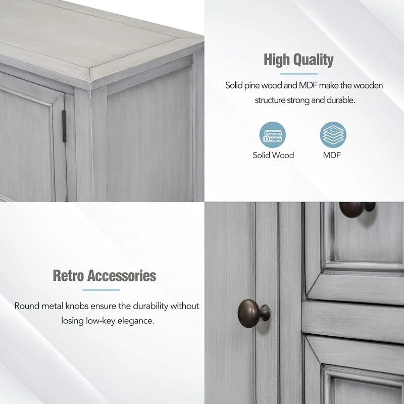 Console vintage avec quatre petits tiroirs et une étagère inférieure