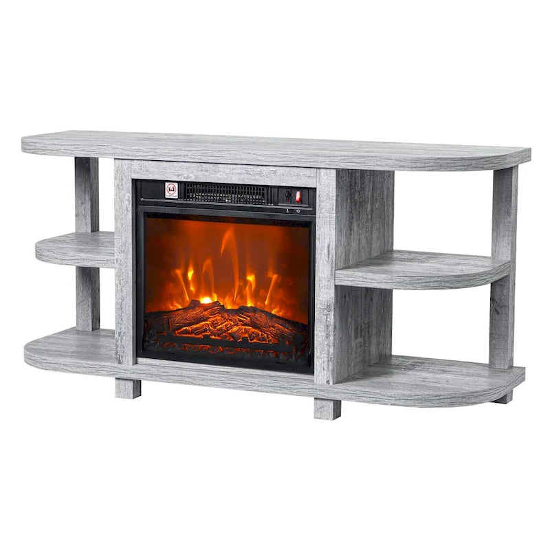 Console moderne gris clair avec cheminée et étagères de rangement ouvertes (48 pouces)