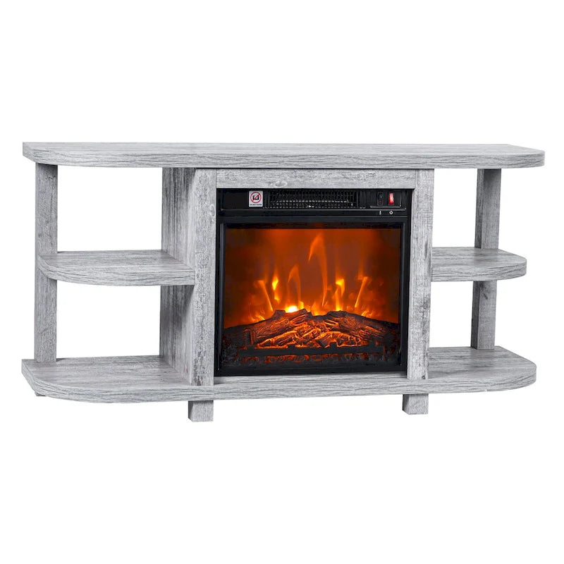 Console moderne gris clair avec cheminée et étagères de rangement ouvertes (48 pouces)