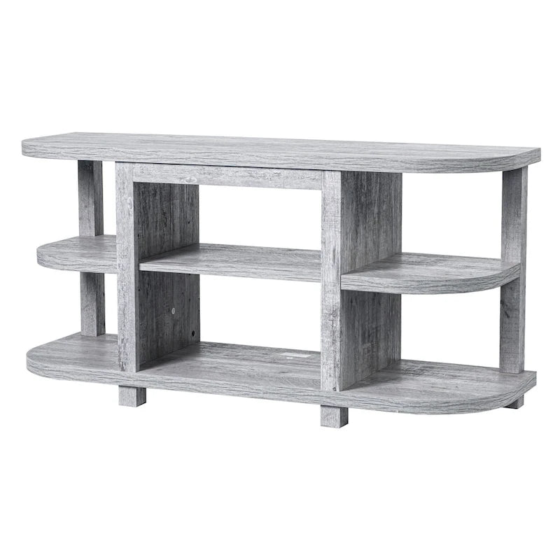 Console moderne gris clair avec cheminée et étagères de rangement ouvertes (48 pouces)