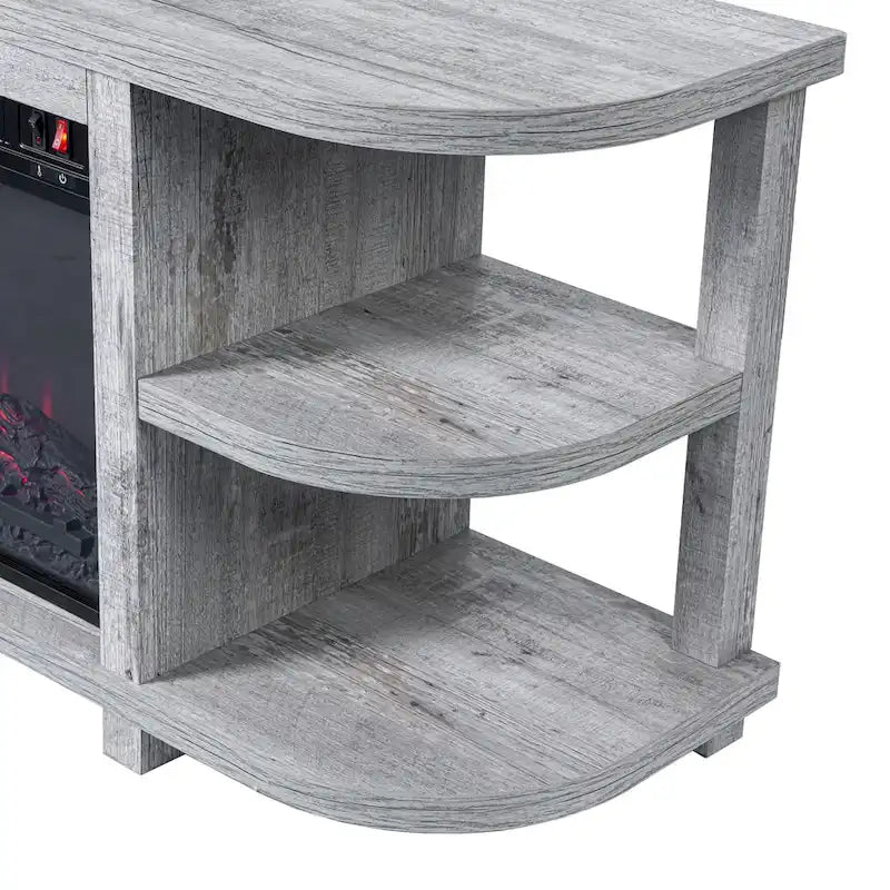 Console moderne gris clair avec cheminée et étagères de rangement ouvertes (48 pouces)